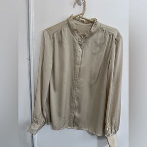 Elegant Cream Blouse size M button down silk shirt